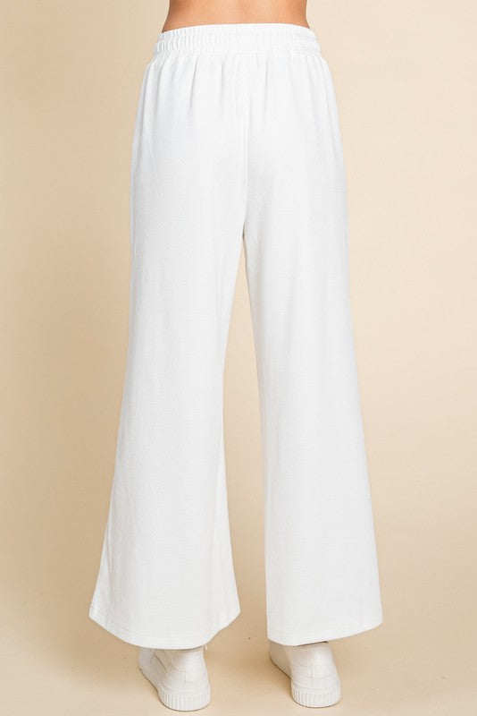 White Textured Loose Pants with Pockets