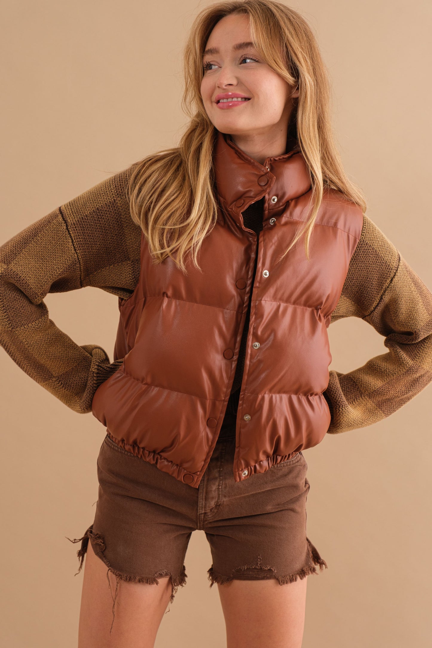 Layered in Leather Puffer Vest (2 COLORS)