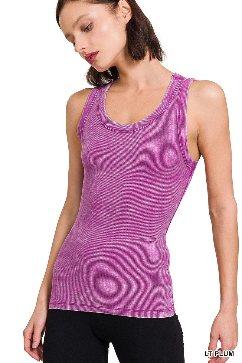 Washed Ribbed Scoop Neck Tank Top * - Final Sale