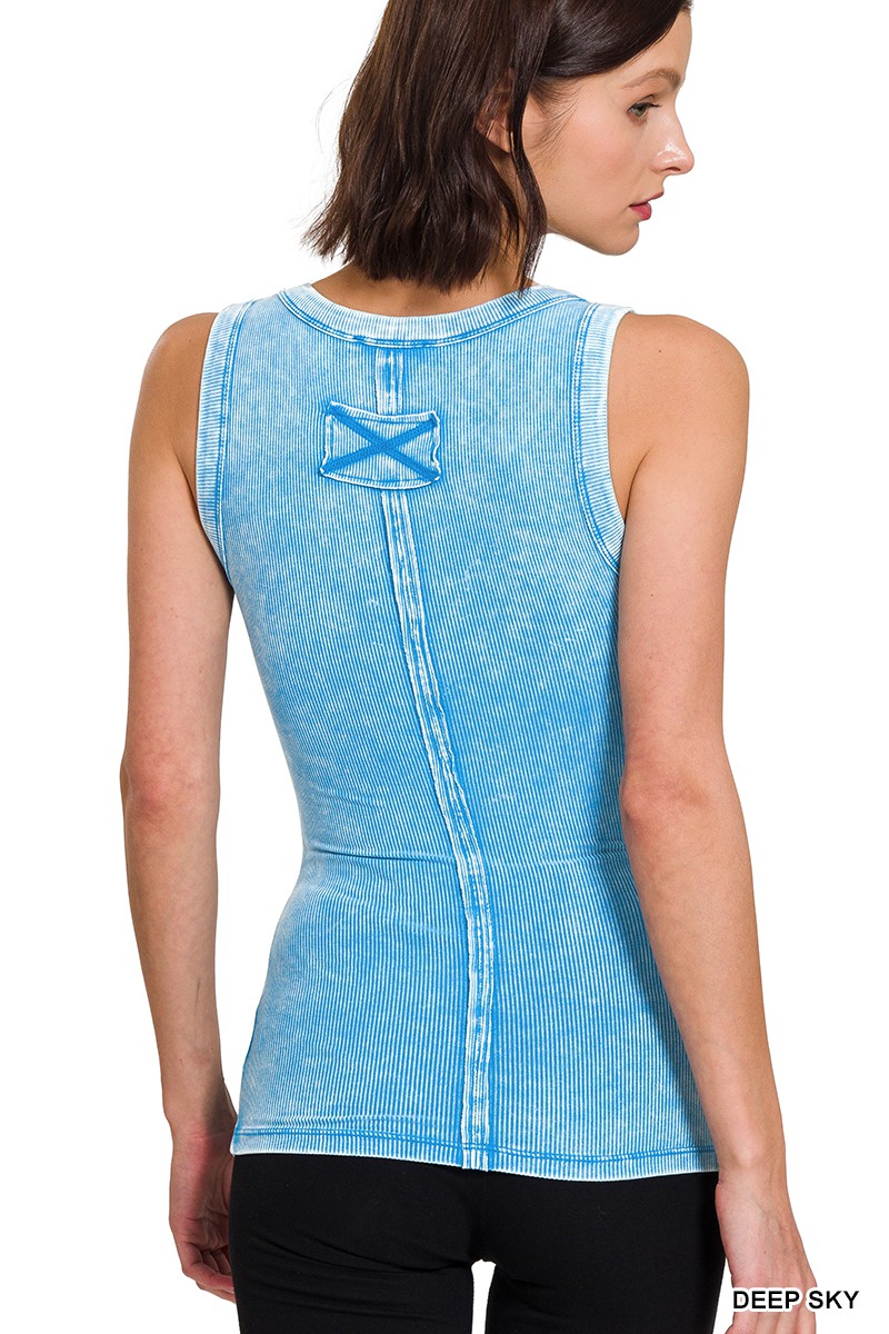 Washed Ribbed Scoop Neck Tank Top * - Final Sale