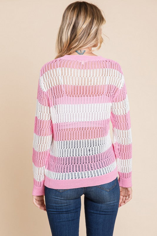 pink white striped knit sweater