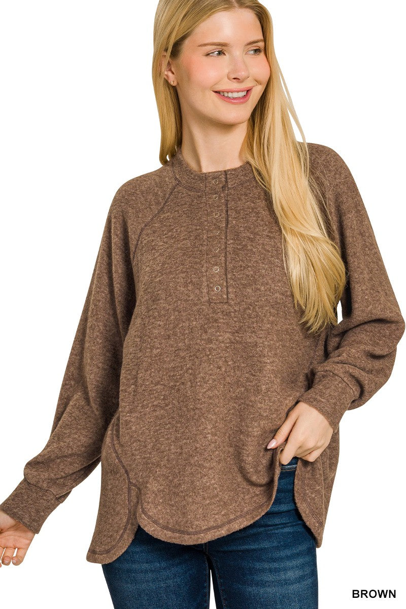 Brushed Melange Hacci Oversized Henley Sweater (9 COLORS) | ZENANA *LA LIVE PREORDER