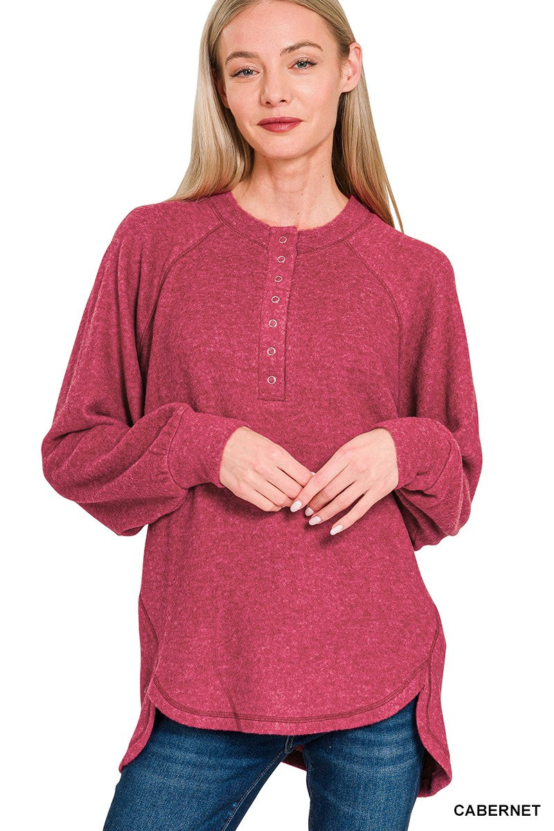 Brushed Melange Hacci Oversized Henley Sweater (9 COLORS) | ZENANA *LA LIVE PREORDER
