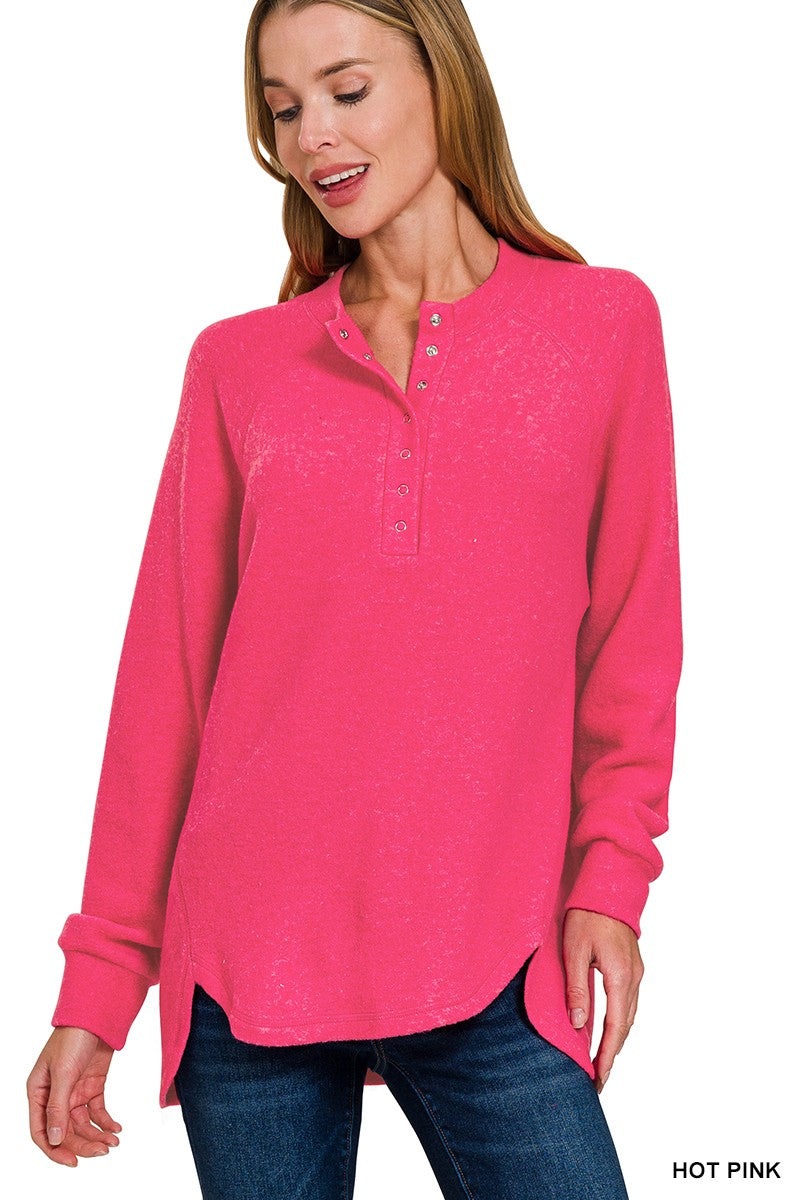 Brushed Melange Hacci Oversized Henley Sweater (9 COLORS) | ZENANA *LA LIVE PREORDER