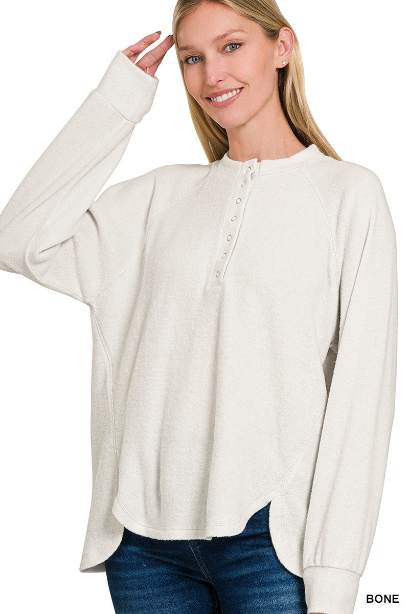 Brushed Melange Hacci Oversized Henley Sweater (9 COLORS) | ZENANA *LA LIVE PREORDER