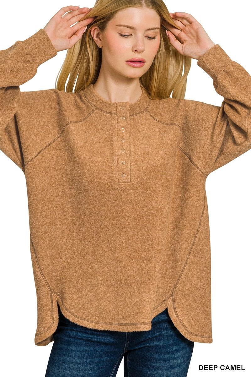 Brushed Melange Hacci Oversized Henley Sweater (9 COLORS) | ZENANA *LA LIVE PREORDER
