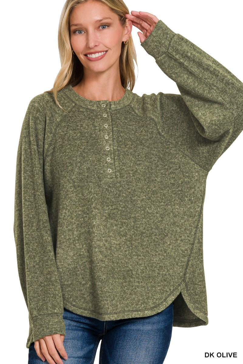 Brushed Melange Hacci Oversized Henley Sweater (9 COLORS) | ZENANA *LA LIVE PREORDER