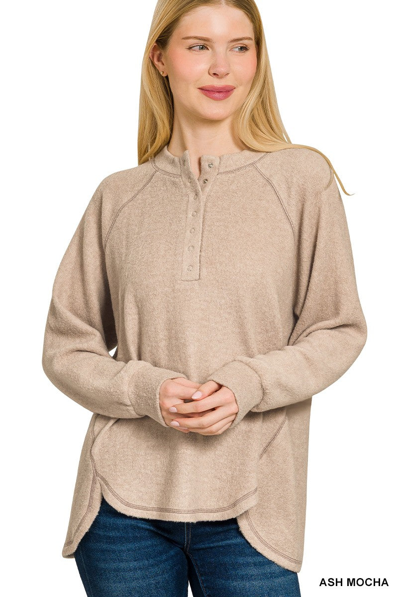 Brushed Melange Hacci Oversized Henley Sweater (9 COLORS) | ZENANA *LA LIVE PREORDER