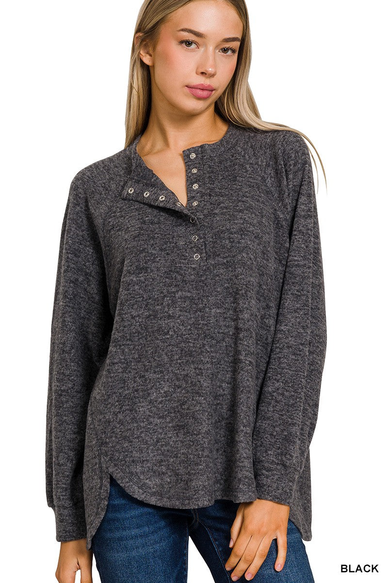 Brushed Melange Hacci Oversized Henley Sweater (9 COLORS) | ZENANA *LA LIVE PREORDER