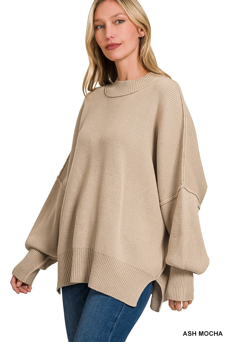 The Monica Side Slit Oversized Sweater (17 COLORS) | ZENANA *LA LIVE PREORDER