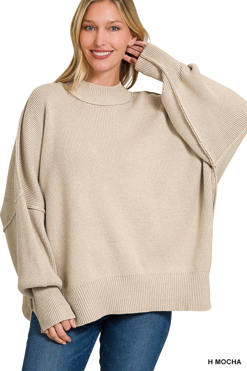 The Monica Side Slit Oversized Sweater (17 COLORS) | ZENANA *LA LIVE PREORDER