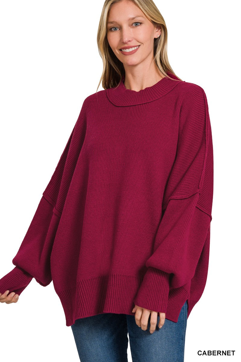 The Monica Side Slit Oversized Sweater (17 COLORS) | ZENANA *LA LIVE PREORDER