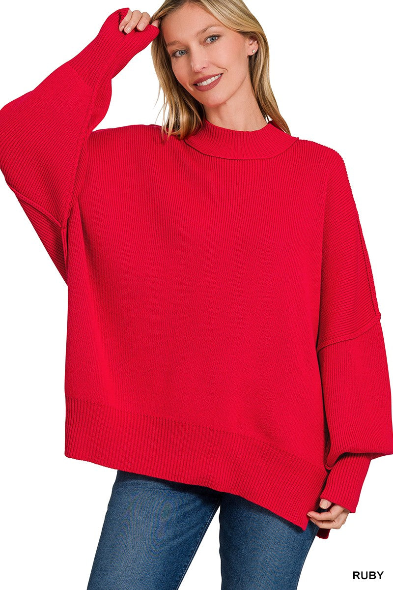 The Monica Side Slit Oversized Sweater (17 COLORS) | ZENANA *LA LIVE PREORDER