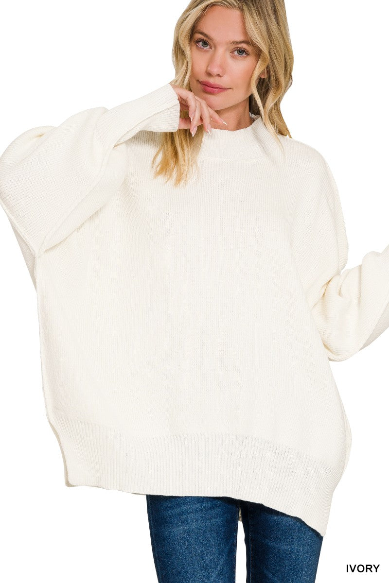 The Monica Side Slit Oversized Sweater (17 COLORS) | ZENANA *LA LIVE PREORDER
