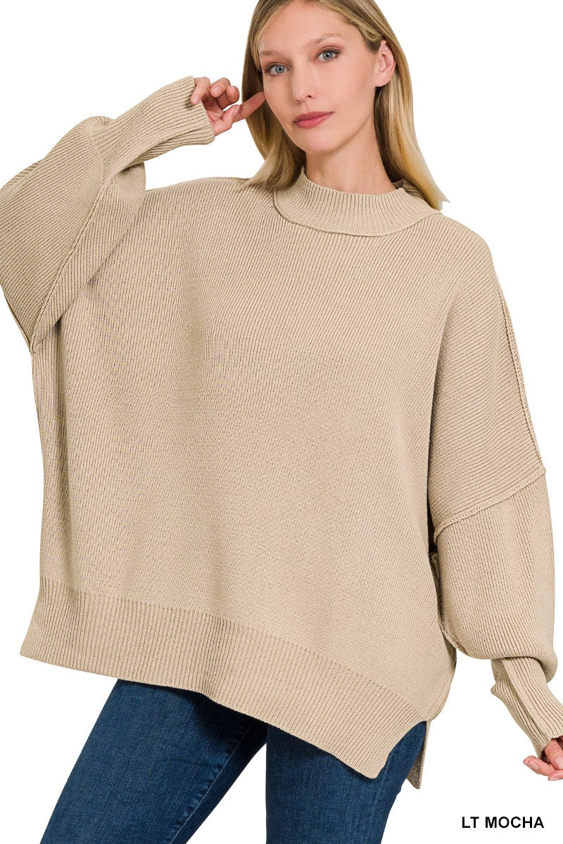 The Monica Side Slit Oversized Sweater (17 COLORS) | ZENANA *LA LIVE PREORDER