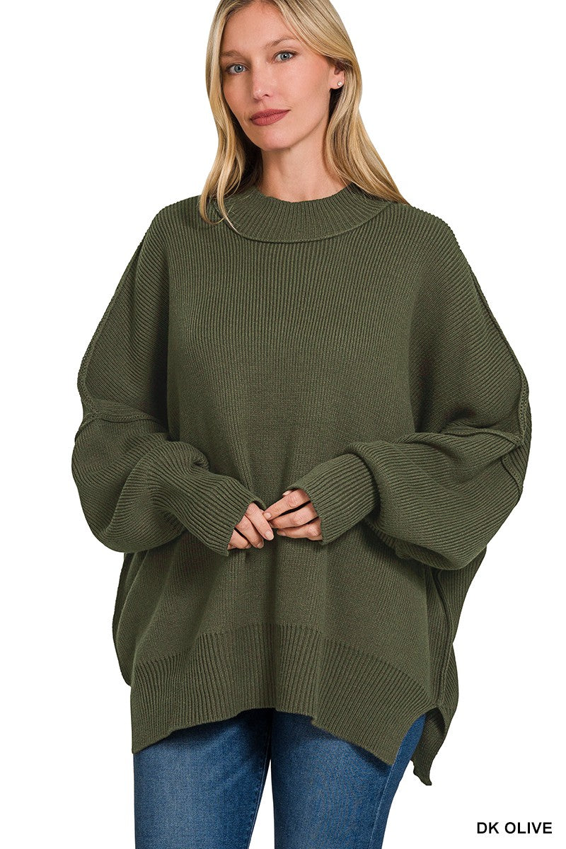 The Monica Side Slit Oversized Sweater (17 COLORS) | ZENANA *LA LIVE PREORDER