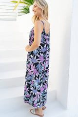 Sleeveless Tropical Print Knit Jumpsuit