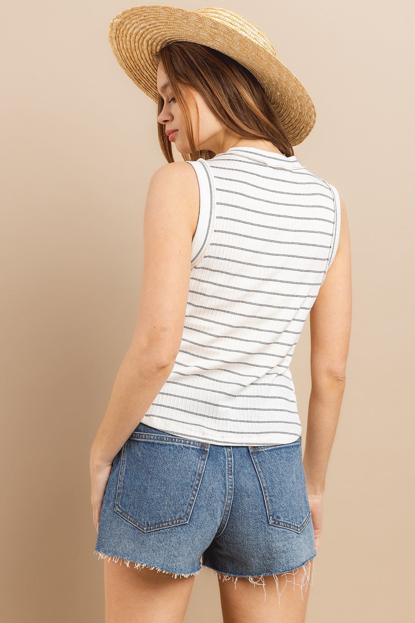 Striped Rib Round Neck Top - Final Sale