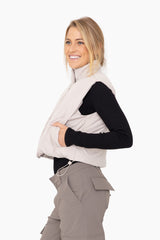 MONO B. Natural Cropped High Neck Puffer Vest - Final Sale