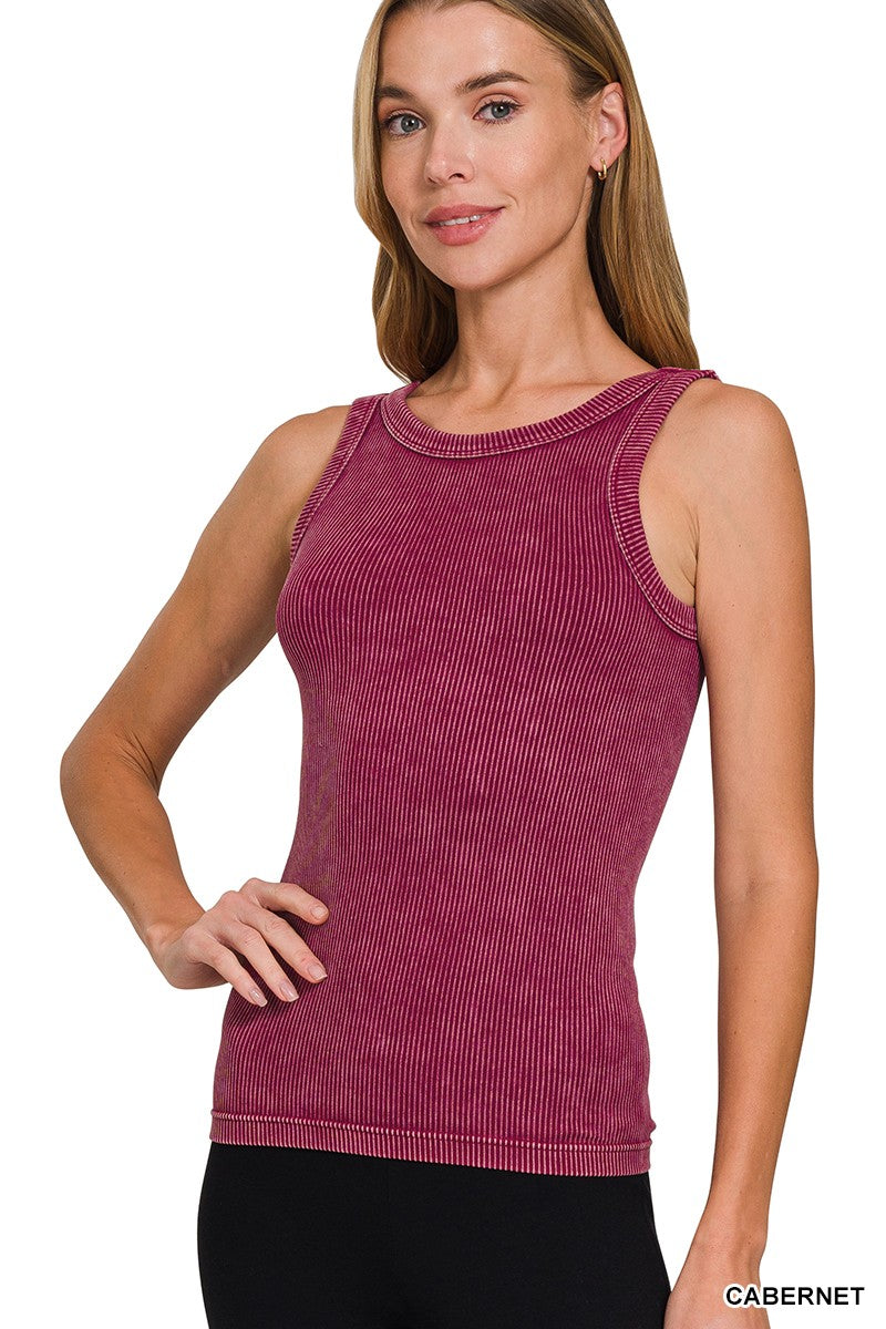 2 Way Neckline Washed Ribbed Seamless Tank Top | ZENANA - Final Sale