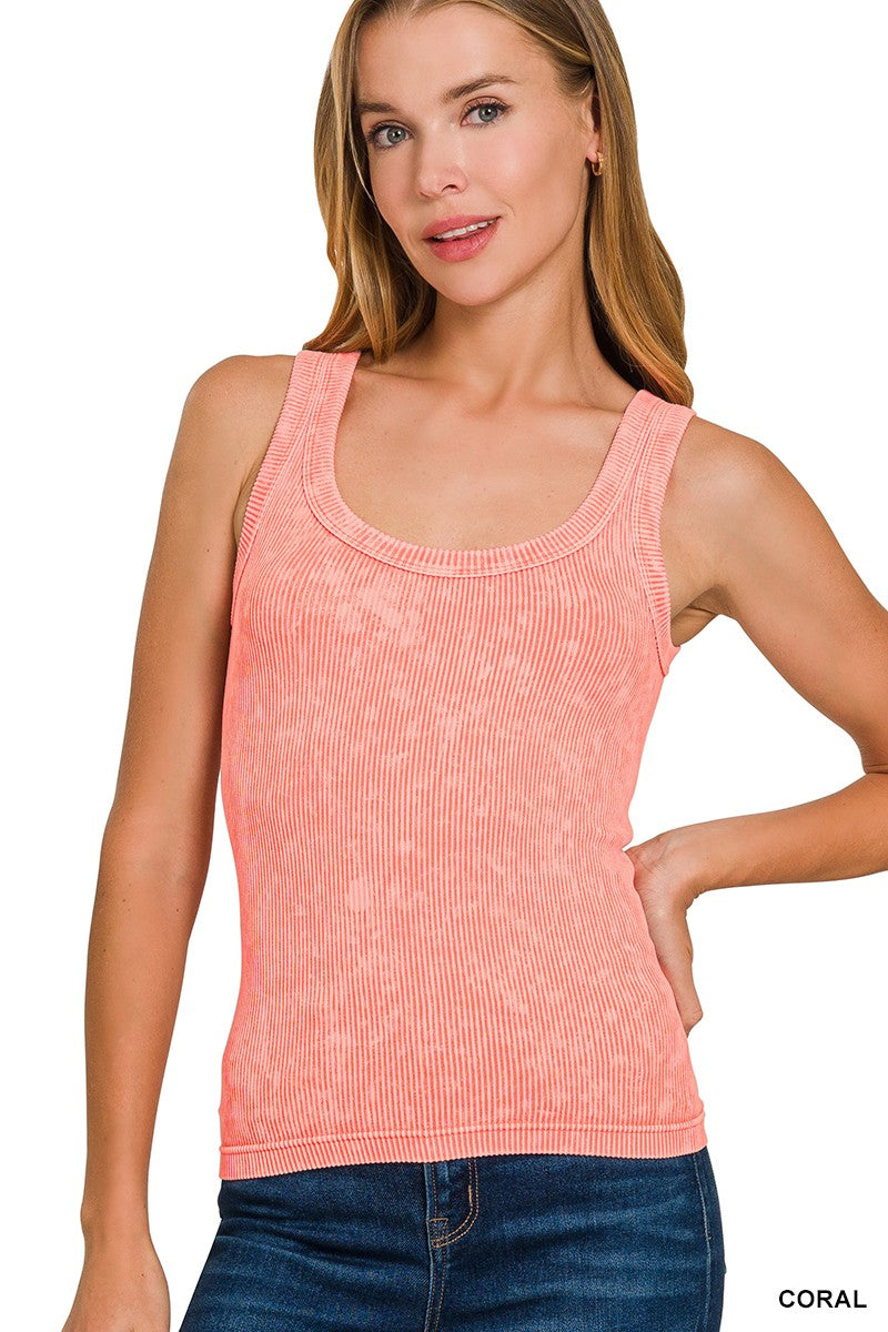 2 Way Neckline Washed Ribbed Seamless Tank Top | ZENANA - Final Sale