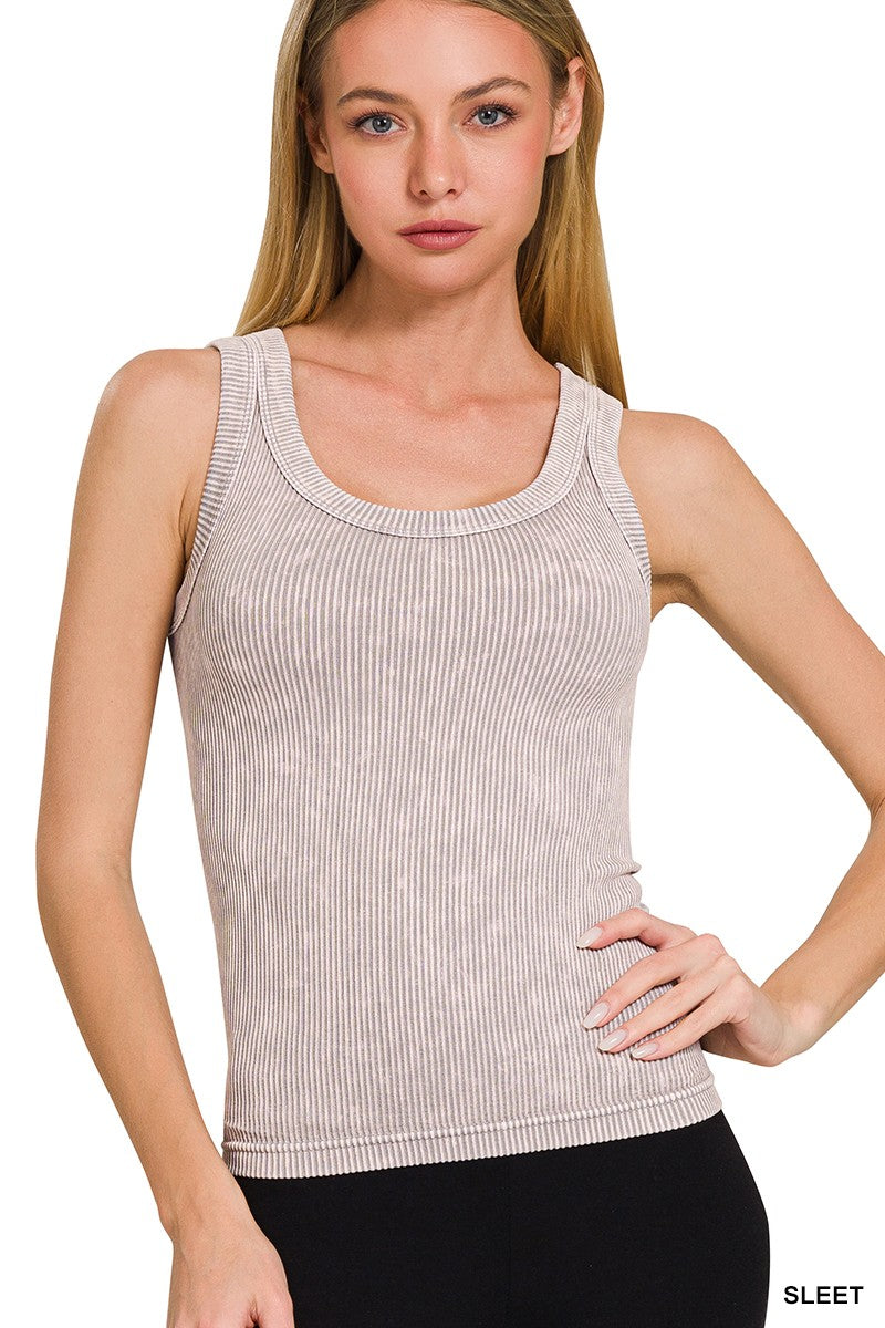 2 Way Neckline Washed Ribbed Seamless Tank Top | ZENANA - Final Sale
