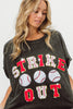 Black Strikeout Letter Patches Washed Out Short Sleeve Top * - Final Sale