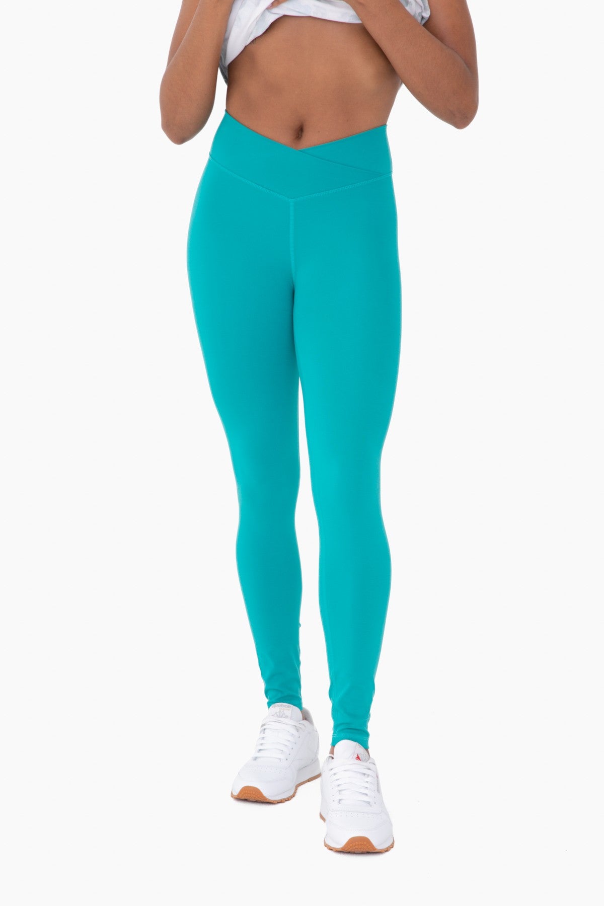 MONO B Teal Venice Crossover Waist Leggings - Final Sale