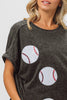 Sequin Baseballs Washed Short Sleeve Top * -BiBi - Final Sale