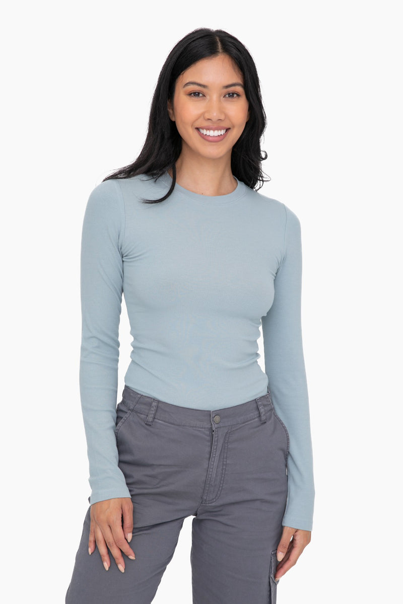MONO B Essential Long-Sleeved Micro-Ribbed Athleisure Top - Final Sale