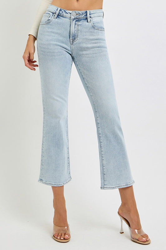 Light Wash Mid Rise Cropped Flare Denim Jeans | RISEN** - Final Sale