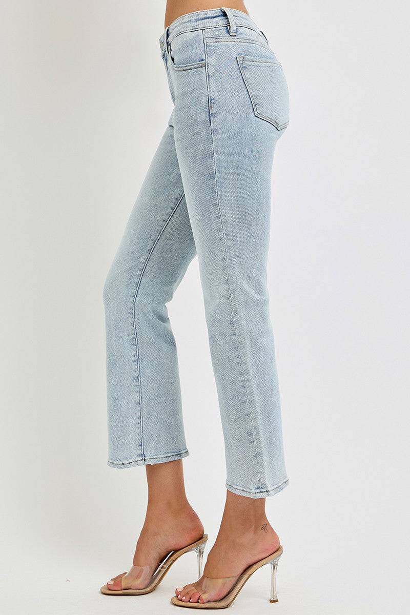 Light Wash Mid Rise Cropped Flare Denim Jeans | RISEN** - Final Sale