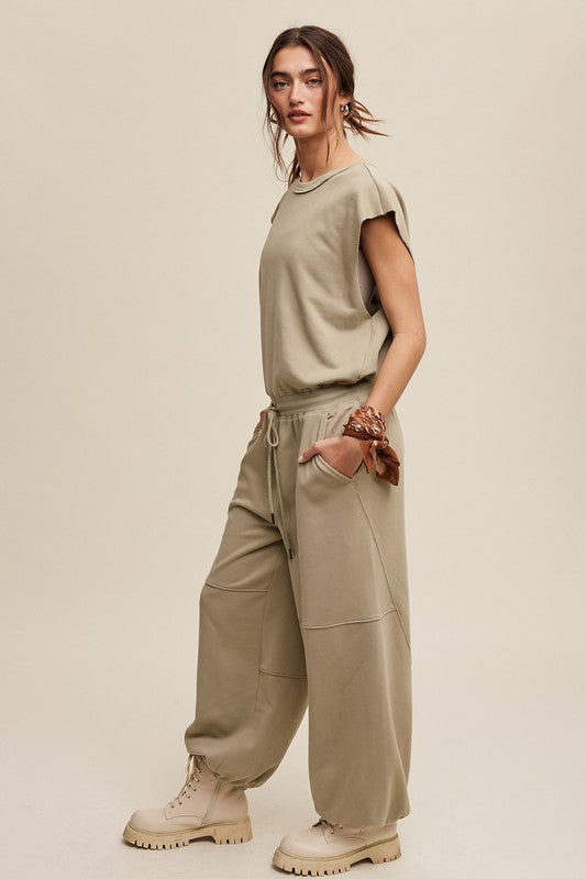 Athleisure French Terry Loose Jogger Jumpsuit | LISTICLE
