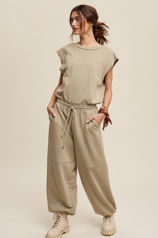 Athleisure French Terry Loose Jogger Jumpsuit | LISTICLE