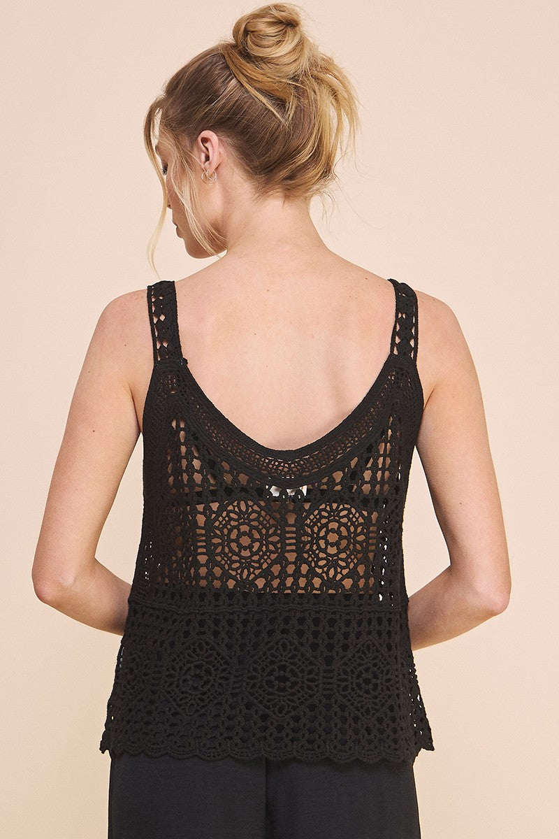 Black Crochet Knit Tank Top - Final Sale