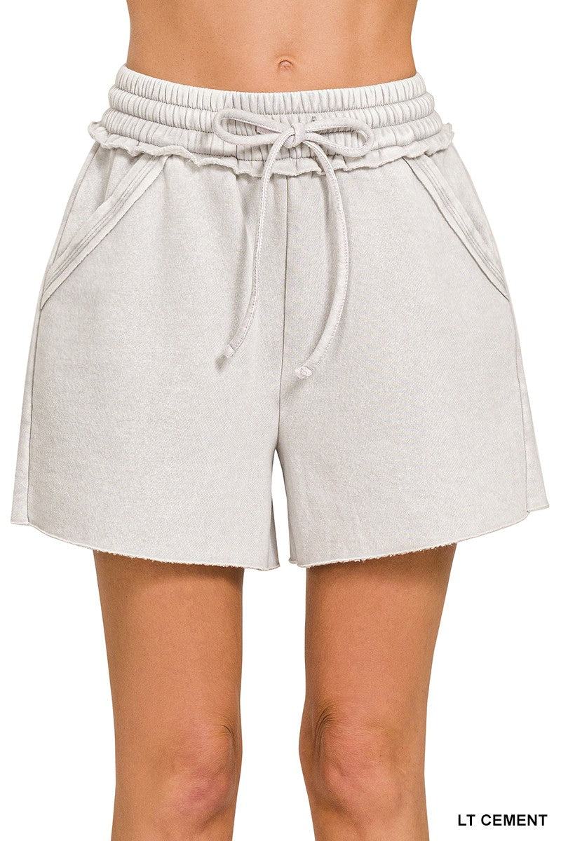 Acid Wash Fleece Drawstring Shorts w/ Pockets