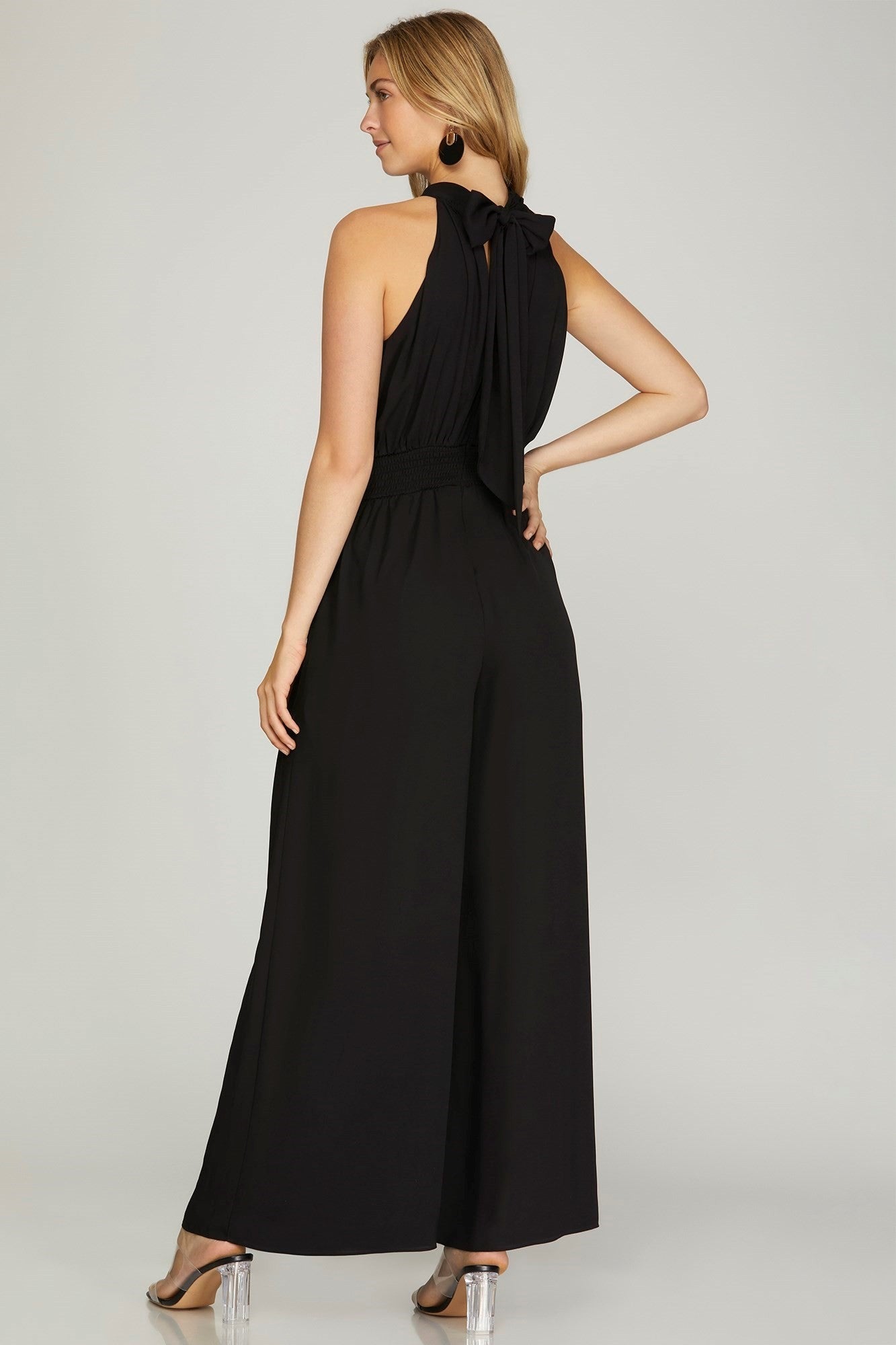 Black Wide Leg Woven Halter Jumpsuit** - Final Sale