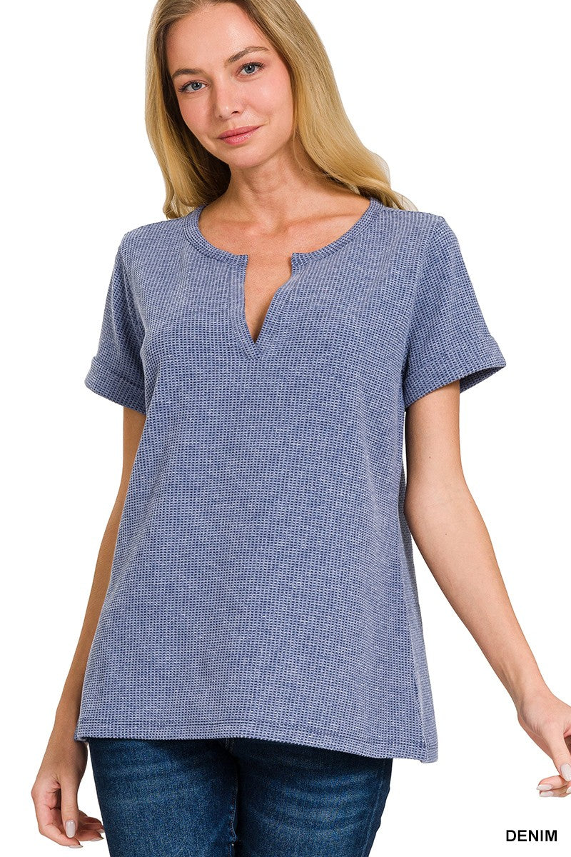Melange Baby Waffle Henley Short Sleeve Top - Final Sale**