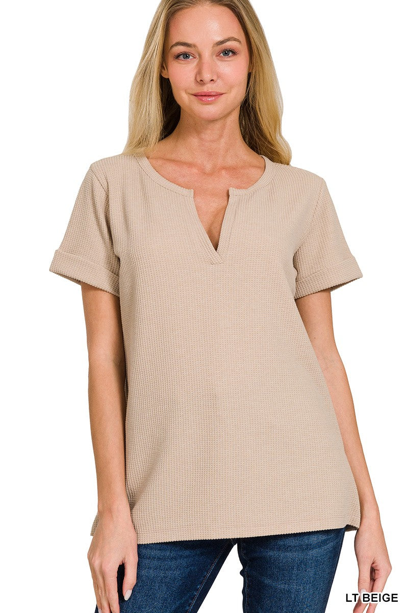 Melange Baby Waffle Henley Short Sleeve Top - Final Sale**