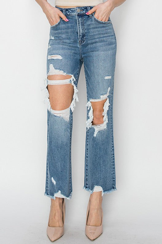 High Rise Crop Straight Denim Jeans | RISEN