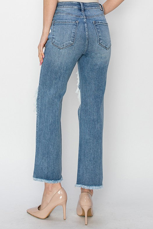 High Rise Crop Straight Denim Jeans | RISEN