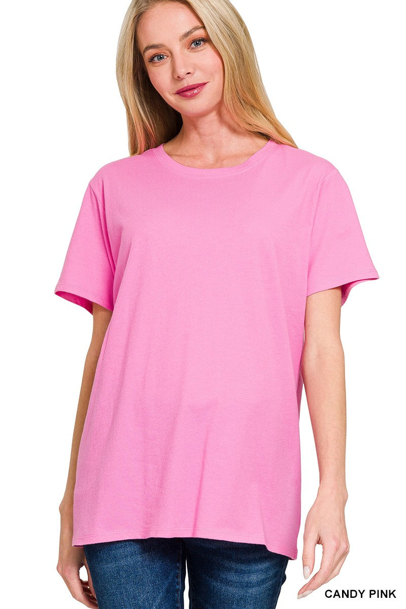 Cotton Boyfriend Round Neck Tee | ZENANA *DEAL