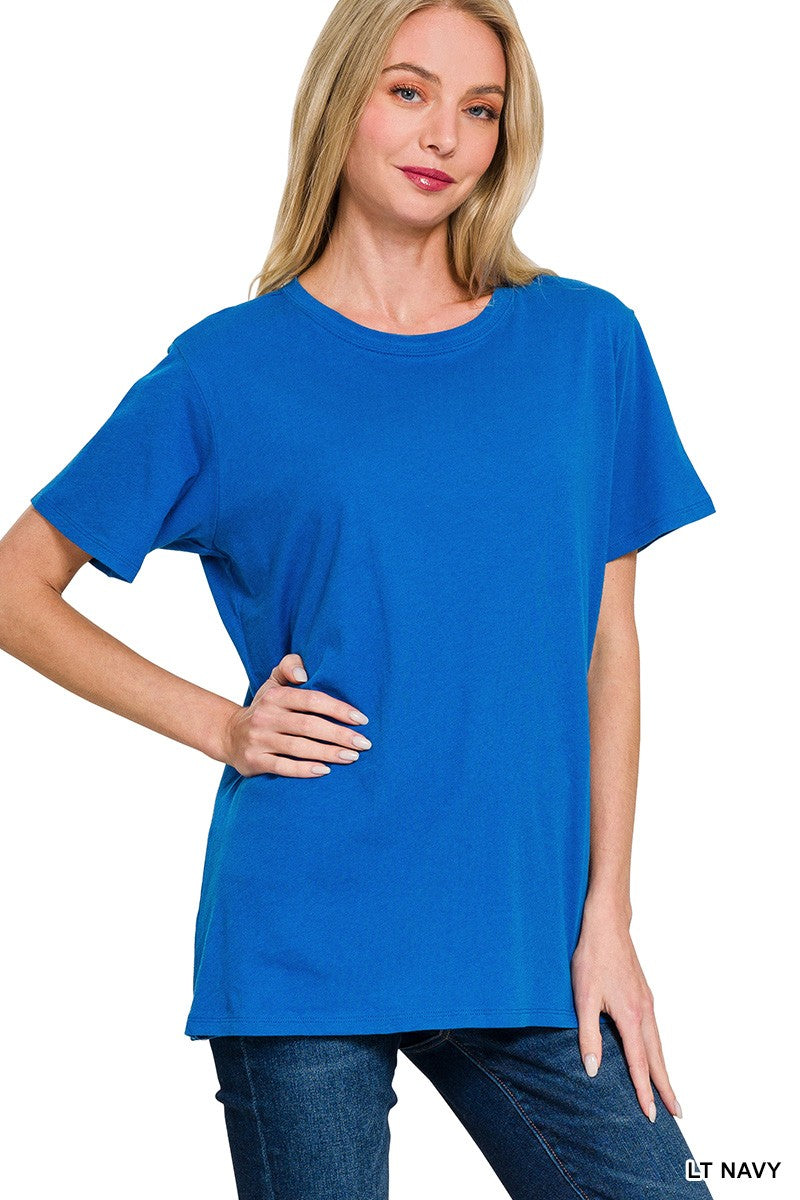 Cotton Boyfriend Round Neck Tee | ZENANA *DEAL