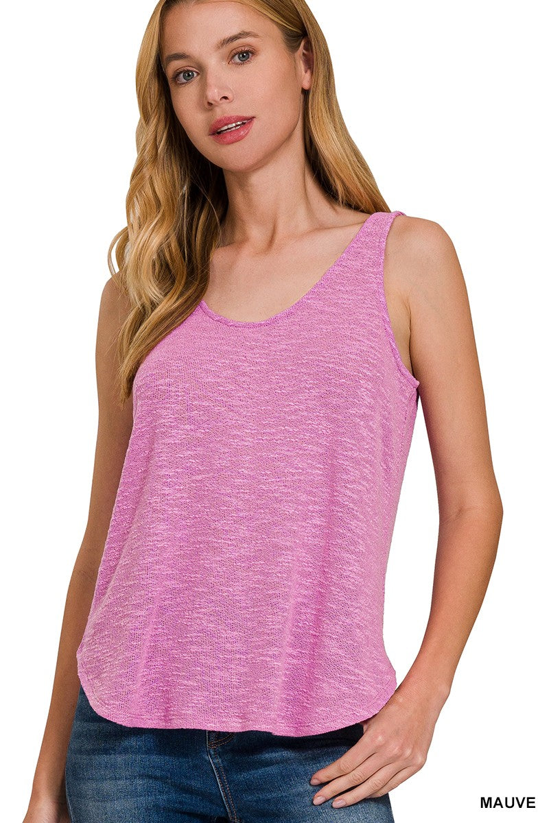 Sleeveless Double Scoop Neck Tank Top - Final Sale