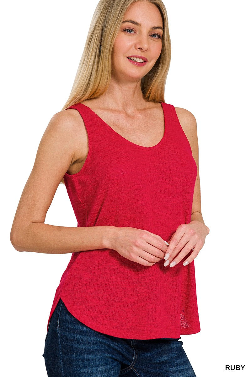 Sleeveless Double Scoop Neck Tank Top - Final Sale