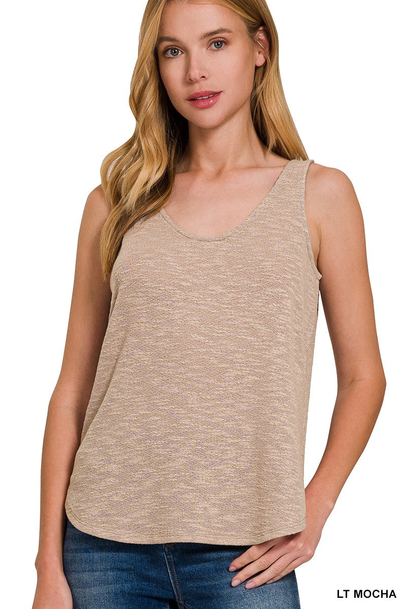 Sleeveless Double Scoop Neck Tank Top - Final Sale