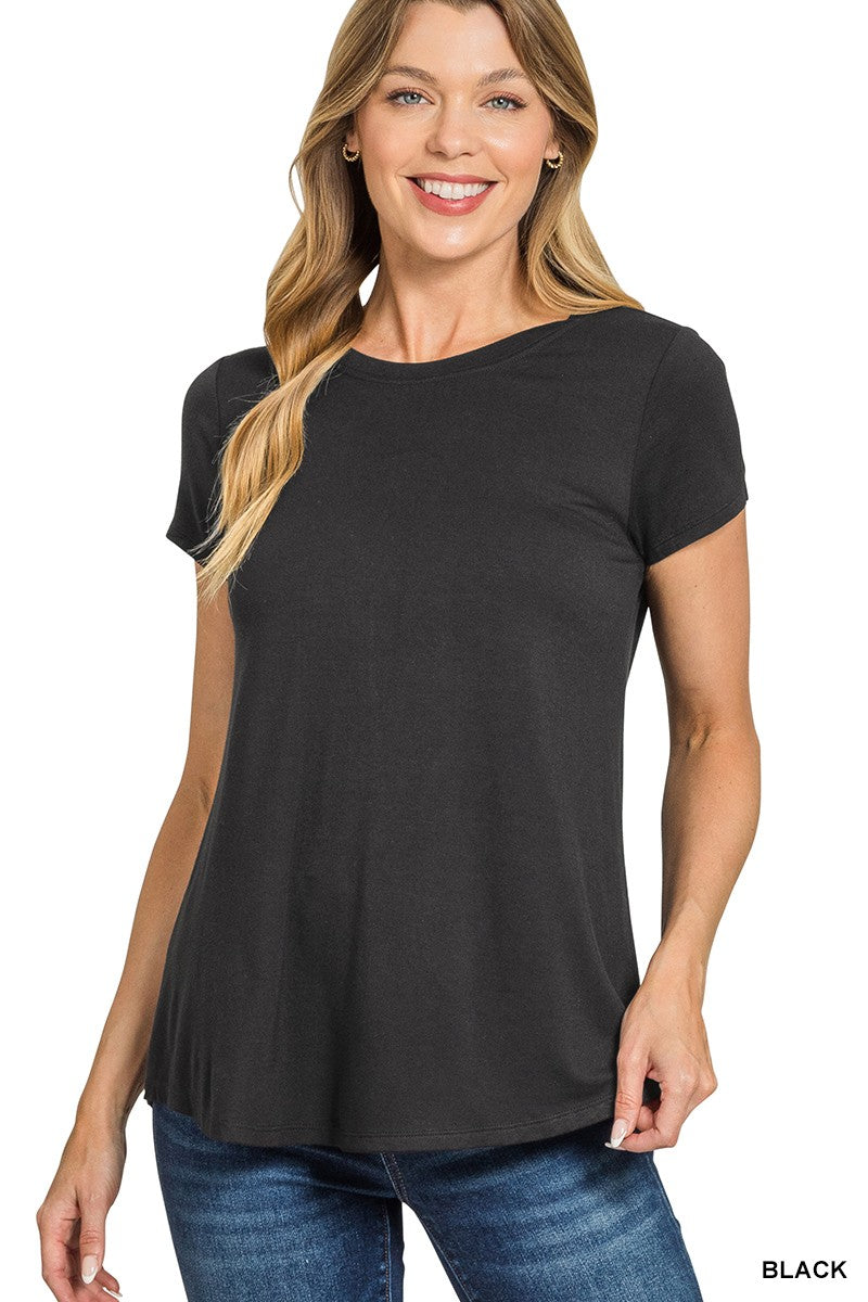 The Cora Pima Flowy Round Hem Rayon Short Sleeve Top | Zenana (7 COLORS) *DEAL*