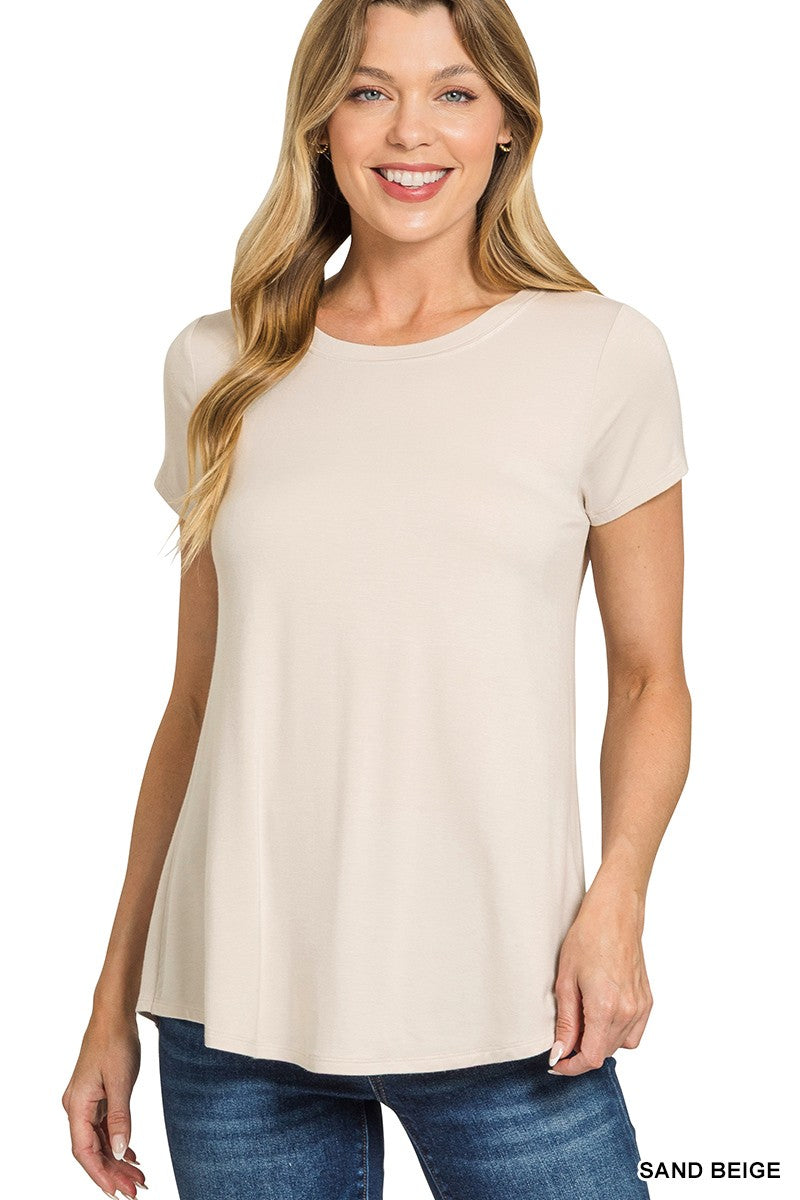 The Cora Pima Flowy Round Hem Rayon Short Sleeve Top | Zenana (7 COLORS) *DEAL*