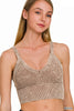 Stone Washed V-Neck Seamless Cropped Bra Top -Final Sale