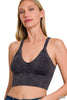 Stone Washed V-Neck Seamless Cropped Bra Top -Final Sale
